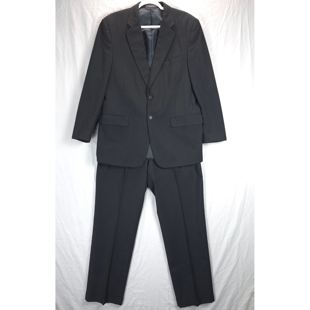 Bert Pulitzer Mens Charcoal Pinstripe Suit Pants Wool Blend Pleated 34W /42R